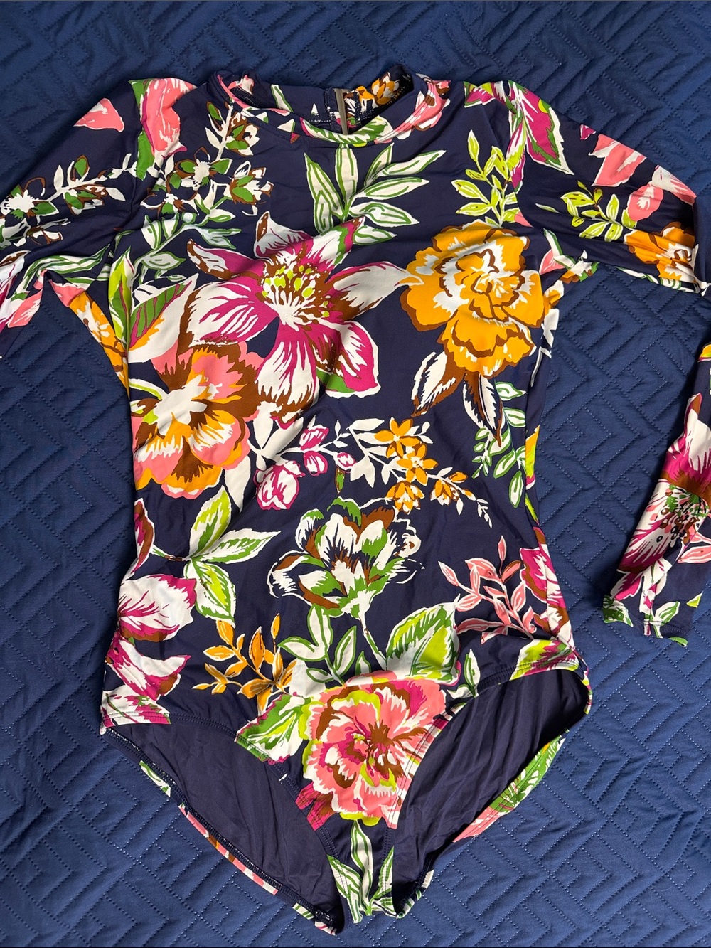 Navy Floral Long Sleeve One-Piece Swimsuit